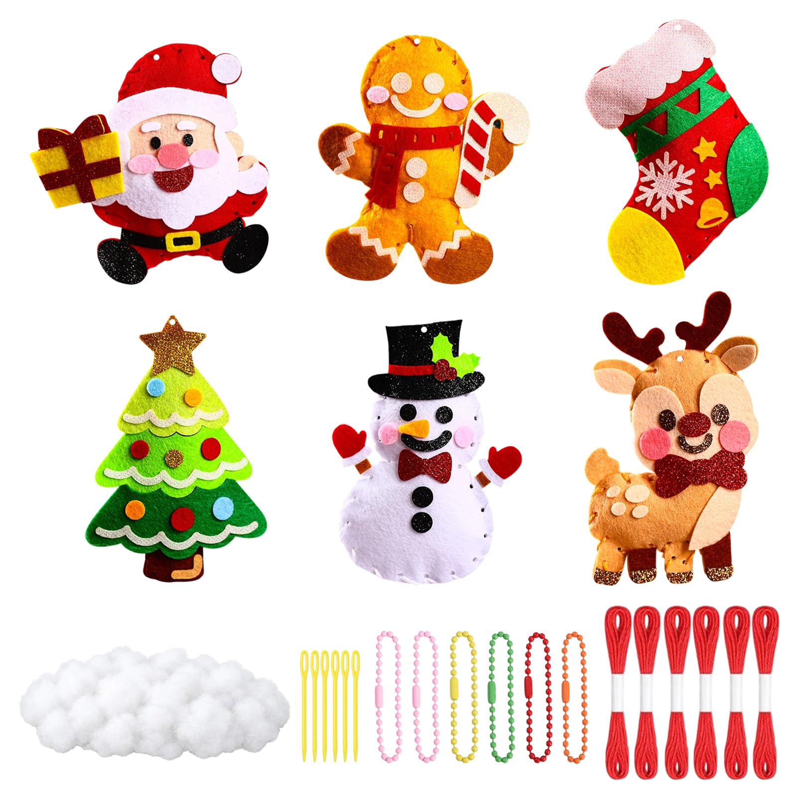 OKMIJN 6 Pcs Sewing Kit for Kids, Christmas Crafts, DIY Xmas Tree Ornaments, Felt Christmas Crafts & Art DIY Set, Set for Holiday Decorations, Party Favors, and Classroom Activities