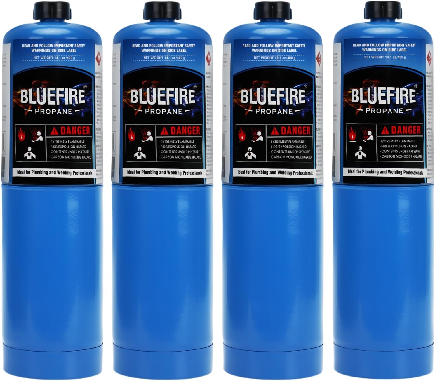 Pack of 4 BLUEFIRE Standard Propane Gas Cylinder/Canister,Propane Cylinder Propane Tank Small Propane Tanks,for Soldering, Brazing,Cooking Grilling Gardening and Camping