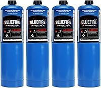 Pack of 4 KOMAN BLUEFIRE 14.1oz Propane Gas Cylinders - High-Purity Fuel for Soldering, Brazing, Cooking, Grilling & Camping
