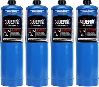 Pack of 4 KOMAN BLUEFIRE 14.1oz Propane Gas Cylinders - High-Purity Fuel for Soldering, Brazing, Cooking, Grilling & Camping