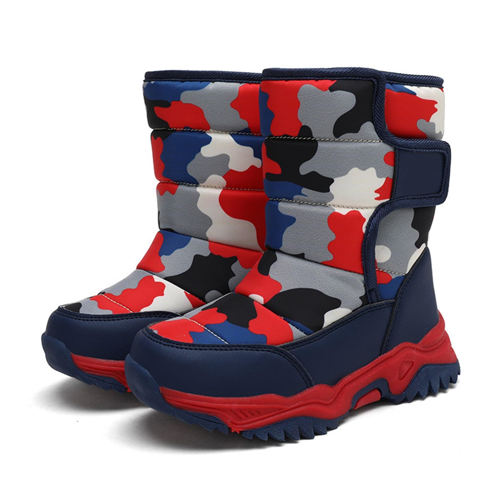 AIchenYW Stivali invernali per bambini, impermeabili, caldi, in cotone con motivo mimetico e caldo inverno ispessito, per 4-14 stivali per bambini, invernali, con calda imbottitura, Colore: rosso, 35