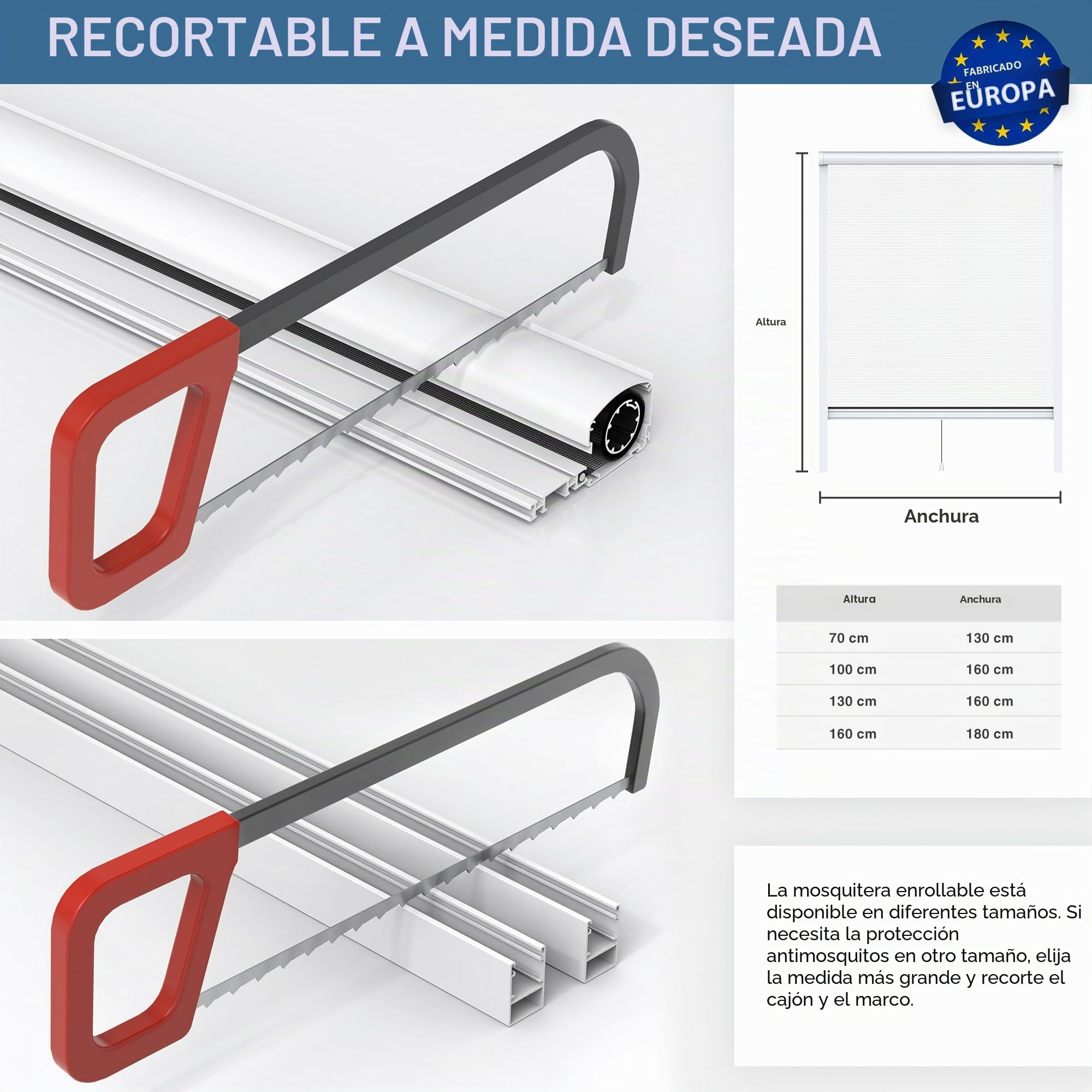 jarolift 4 en 1 Zanzara Mosquitera Enrollable para Ventana Marco de Aluminio Robusto Tejido de Fibra de Vidrio, 160 x 180 cm (Ancho x Alto), Color Blanco