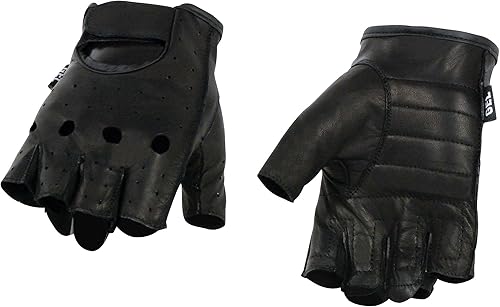 Milwaukee Leather SH195 Open Knuckles - Guantes de piel sin dedos para hombre con palma de gel