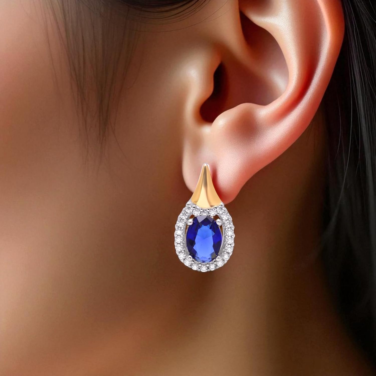 Blue Sapphire Oval Plug Earrings, 925 Sterling Silver, Handmade Gemstone Earrings for Women, Unique Bridal Jewelry, Birthday & Engagement Gift, Gift for Her