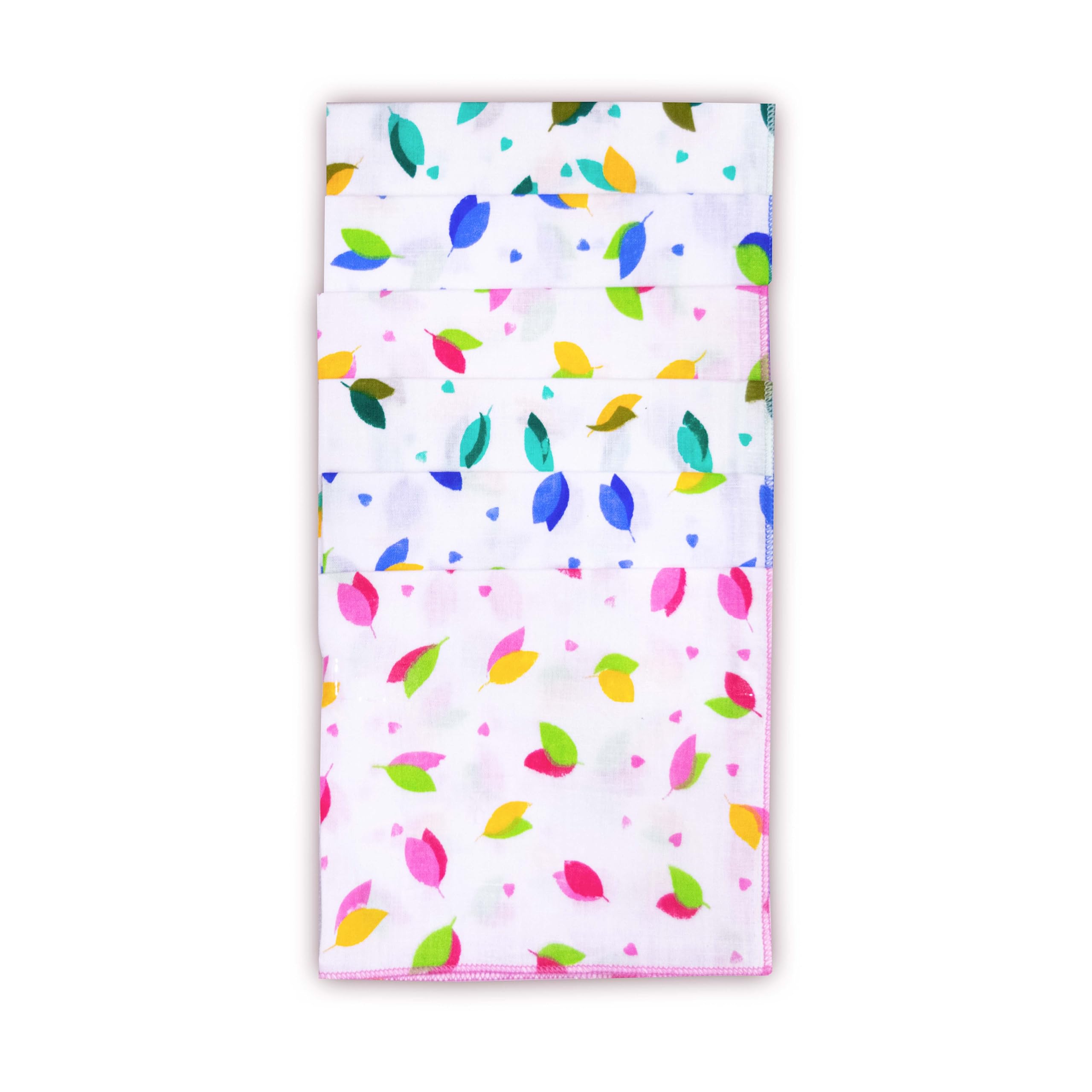 COTTON SQUAREKid's Soft Cotton Multicolored Leaf Printed Pattern Hankies- Size 25 x 25 cm