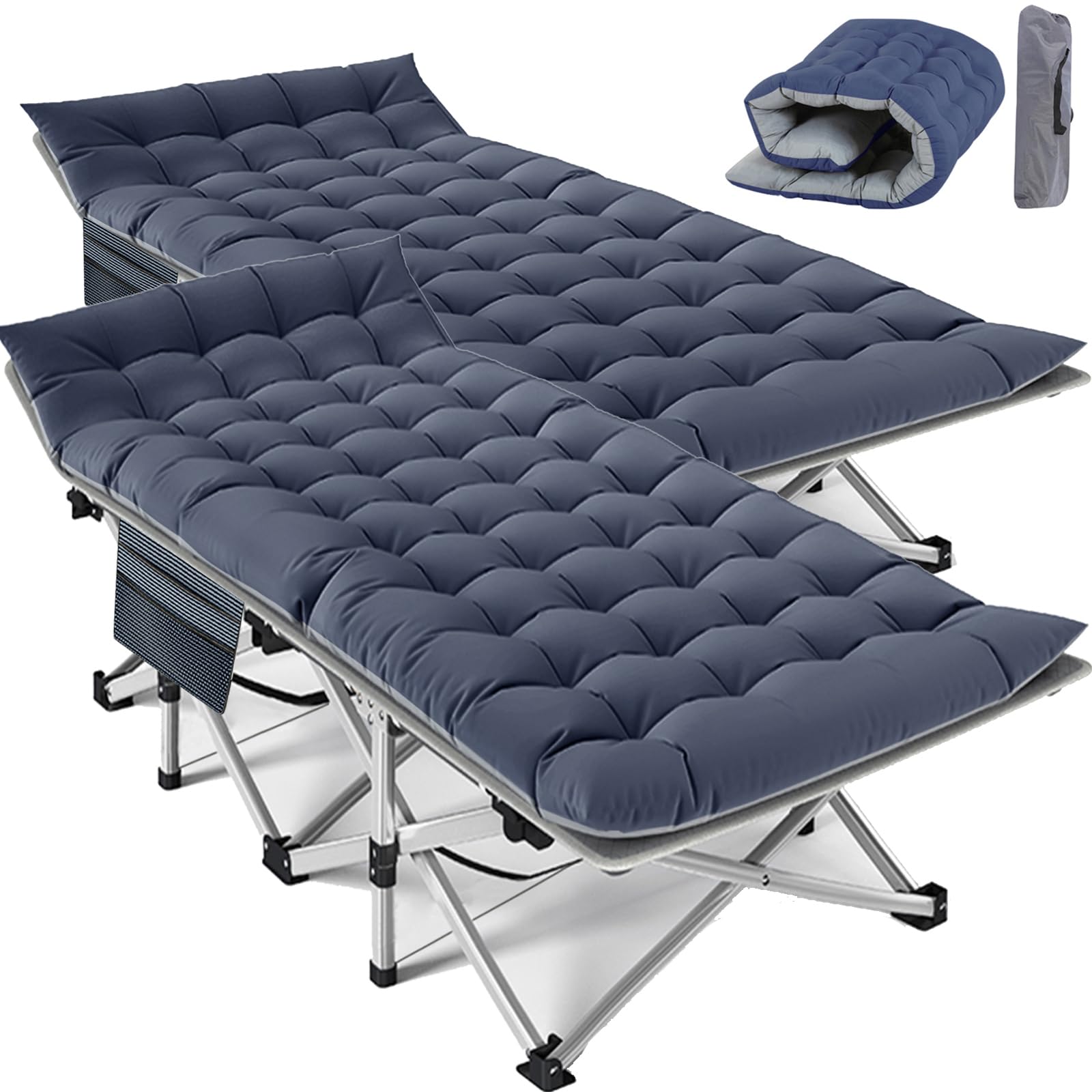 Slsy 2 Pack Folding Camping Cot for Adults with Mattress & Carry Bag | Includes 2 folding cots and carry bags, each supporting up to 880 lbs for camping, travel, and outdoor comfort. 2 Aqua Blue