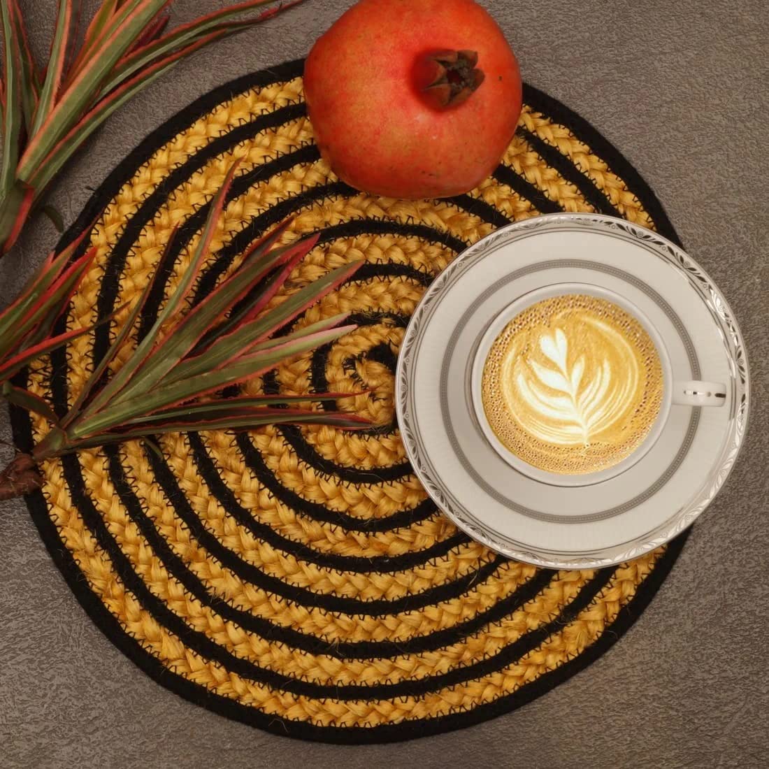 Jutex Natural Jute Round Placemats Set of 4 for Dining Table Mats for Kitchen Reversible Braided Mats for Side Table Centre Table and for Multipurpose Use, 30x30 Cm, Black & Yellow (B0BQWDQTVP) Amazon Price History, Amazon Price Tracker