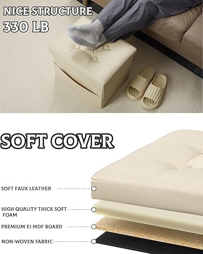 Miniatura 6 de Otomana con taburete de almacenamiento, otomana plegable de almacenamiento de 17 pulgadas, reposapiés tapizado de cuero con bolsillos laterales,