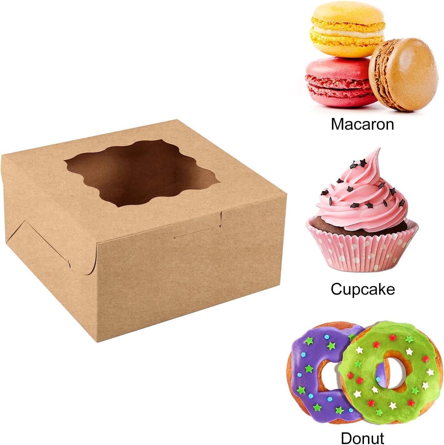 Bakery Boxes, 6x6x3in Brown Cookie Boxes, Mini Cake Boxes with