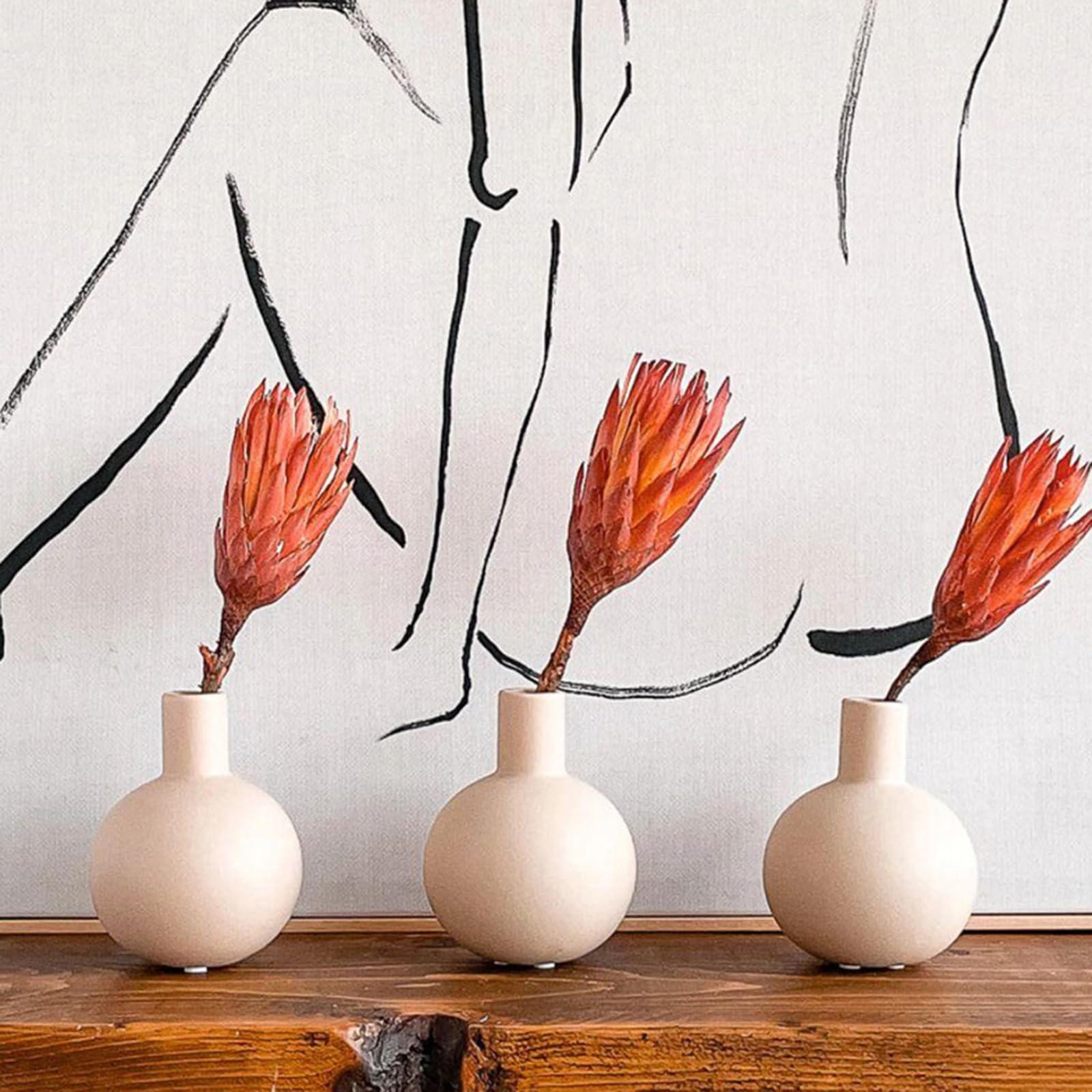 Set di 4 mini vasi in ceramica per fiori, piccoli vasi, vasi da fiori per soggiorno, design geometrico, vaso decorativo per erba della pampa
