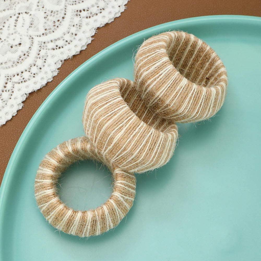 Rond De Serviette De Table Lot de 60 Ronds De Serviette Tressés a La Main en Corde De Chanvre Couleur Claire pour Dîner De Mariage Hôtel Ou en Famille