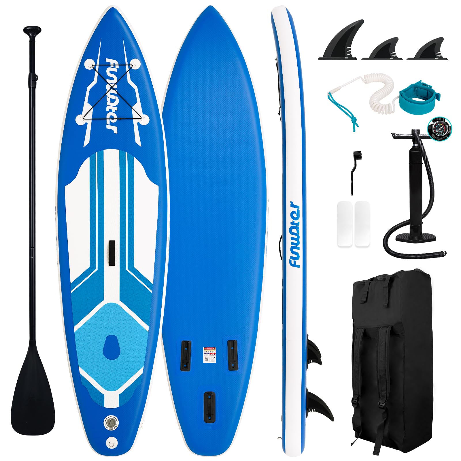 FunWater SUP Inflatable Stand Up Paddle Board 10'x31''x6'' Ultra-Light Inflatable Paddleboard with ISUP Accessories,Fins,Adjustable Paddle, Pump,Backpack, Leash