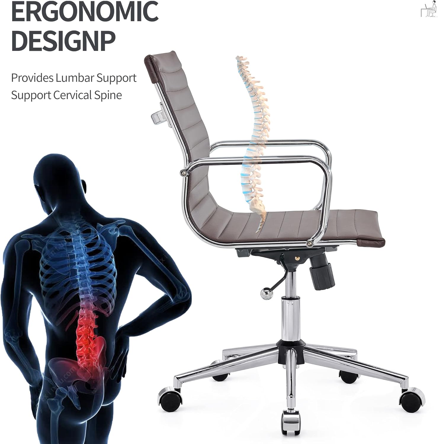 COROCC Office Desk Chair Modern Conference Room Task Chairs Leather Computer Swivel Excutive Ribbed Ergonomic Rolling Comfortable Chair for Home Office