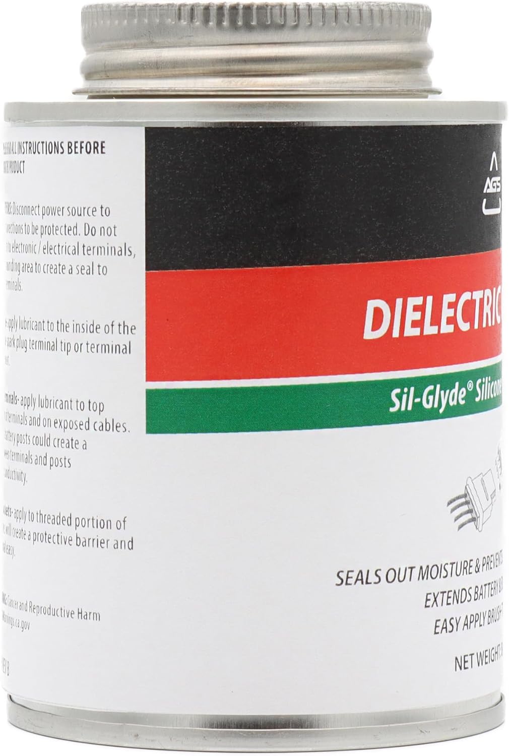 AGS Automotive Solutions Brush Top Can Dielectric Silicone Grease Compound for All Electrical Components and Connectors, 8 oz, Percise and Easy Application