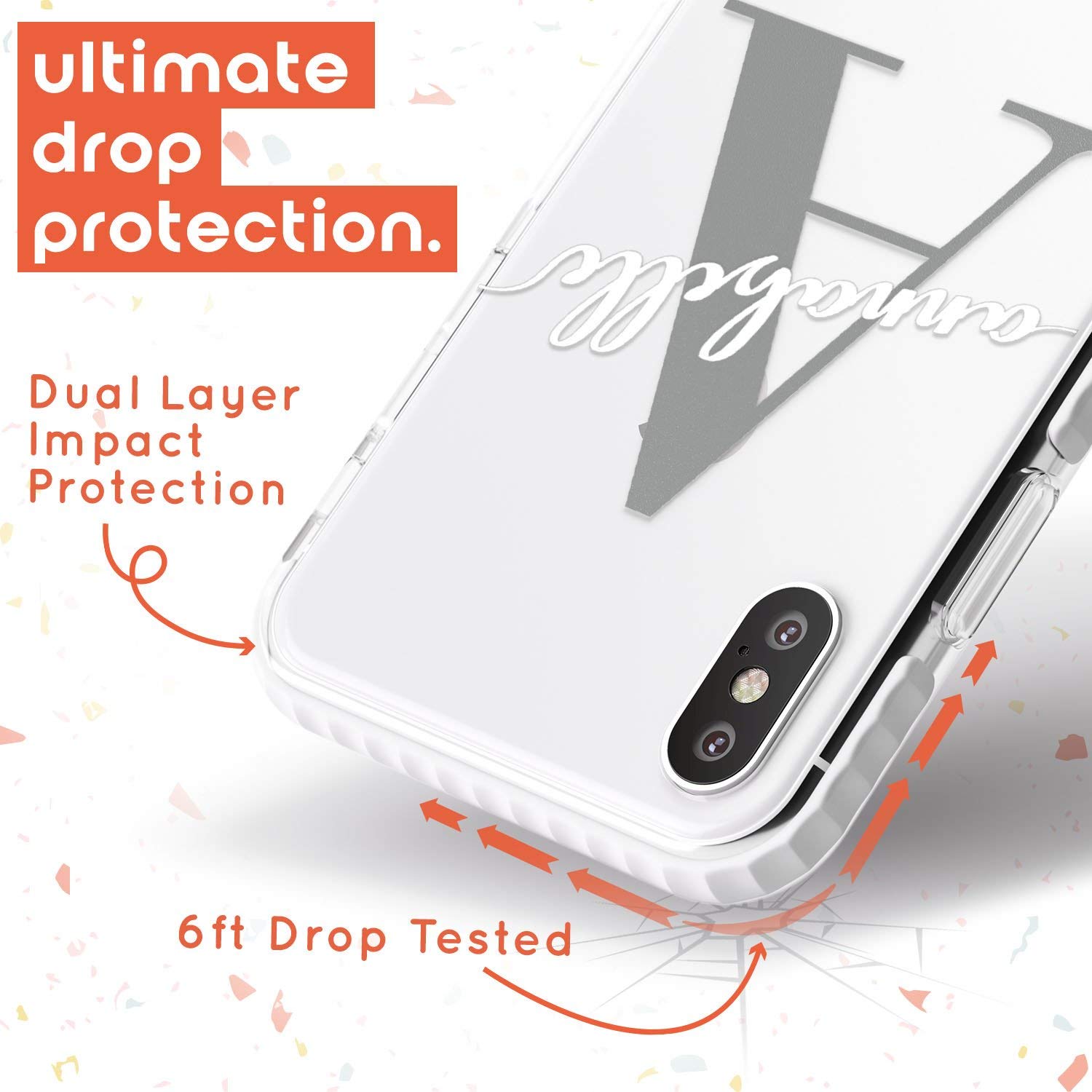 TULLUN, custodia personalizzata in gel morbido e flessibile, personalizzabile con nome e iniziali a forma di cuore, TPU., bianco, for iPhone Xs Max