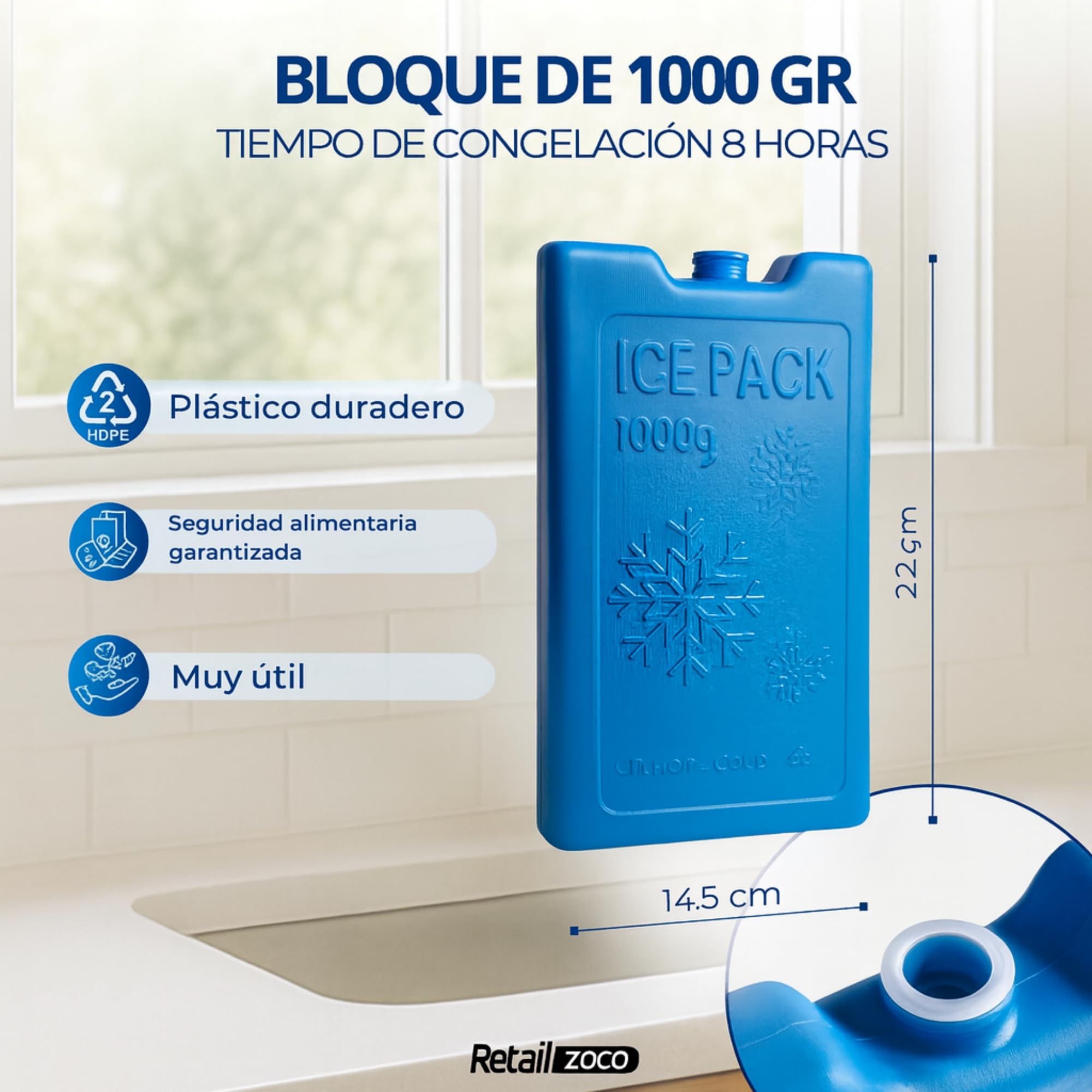 Acumulador de Frio, Bloques de Hielo para Neveras portatiles, Placas Hielo Nevera, Tamaño de la Placa 22 x 3.5 x 14.5 cm, Plástico, Incluye Pack de 2 Bloques de 1000 Gramos Cada uno - imagen 4