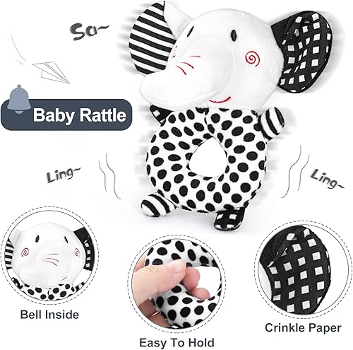 Miniatura 6 de Juguetes para recién nacidos, juguetes para bebés de alto contraste en blanco y negro, de 0 a 6 meses, con tarjetas sensoriales y sonajero, esencial