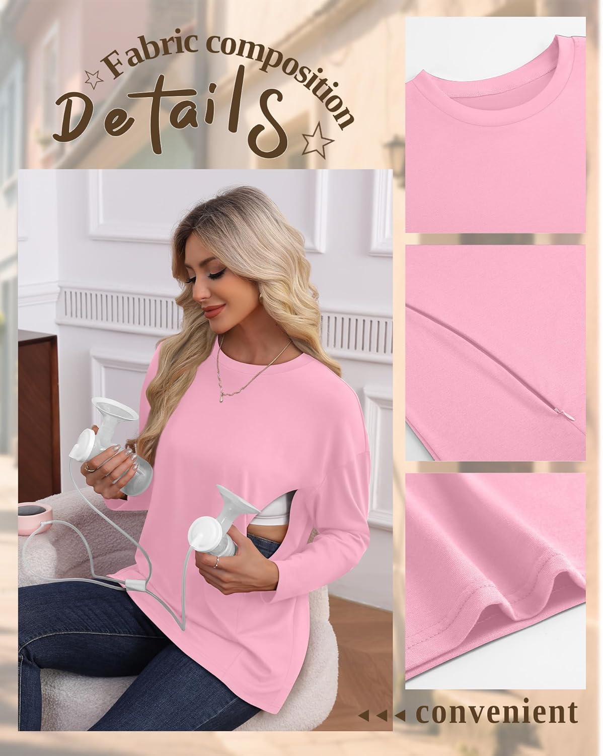 3 Pack Women's Nursing Breastfeeding Tops Long Sleeve Maternity Shirts Oversize Hidden Zipper Pregnancy Clothes - Image 4