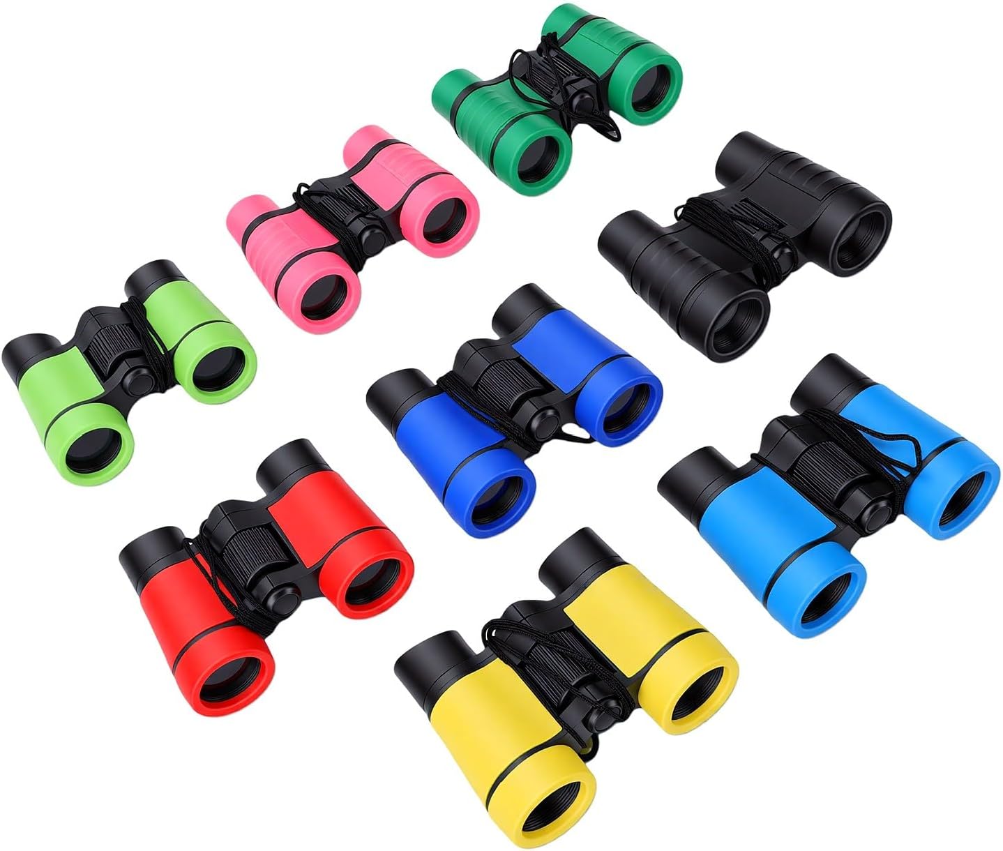 Bewinner Children Binoculars Set 8PCS Brightly Colored Lightweight Folding Binoculars for Bird Watching Camping Outdoor Fun Activities