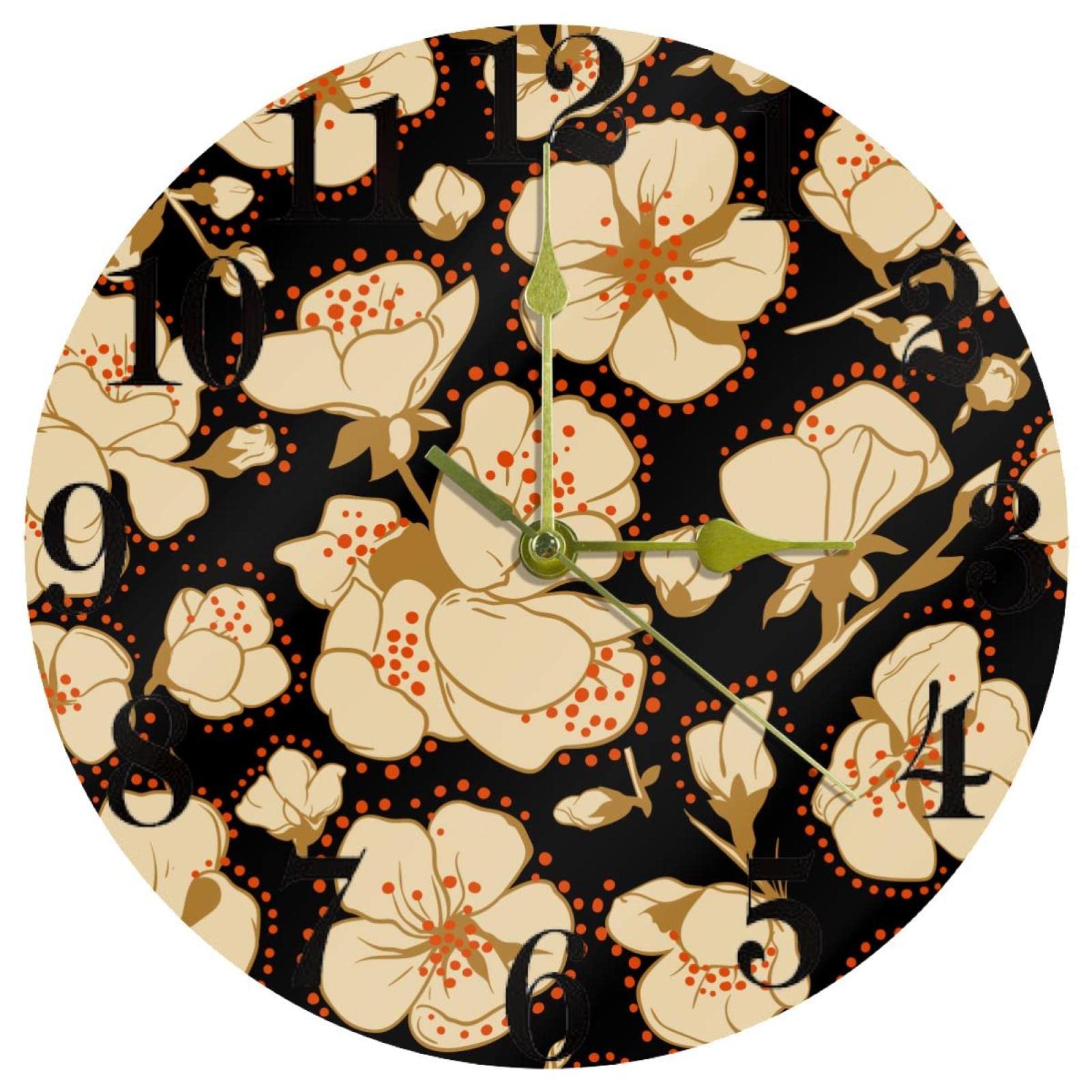 Horloge murale japonaise en quartz de 25,4 cm avec motif cerisier