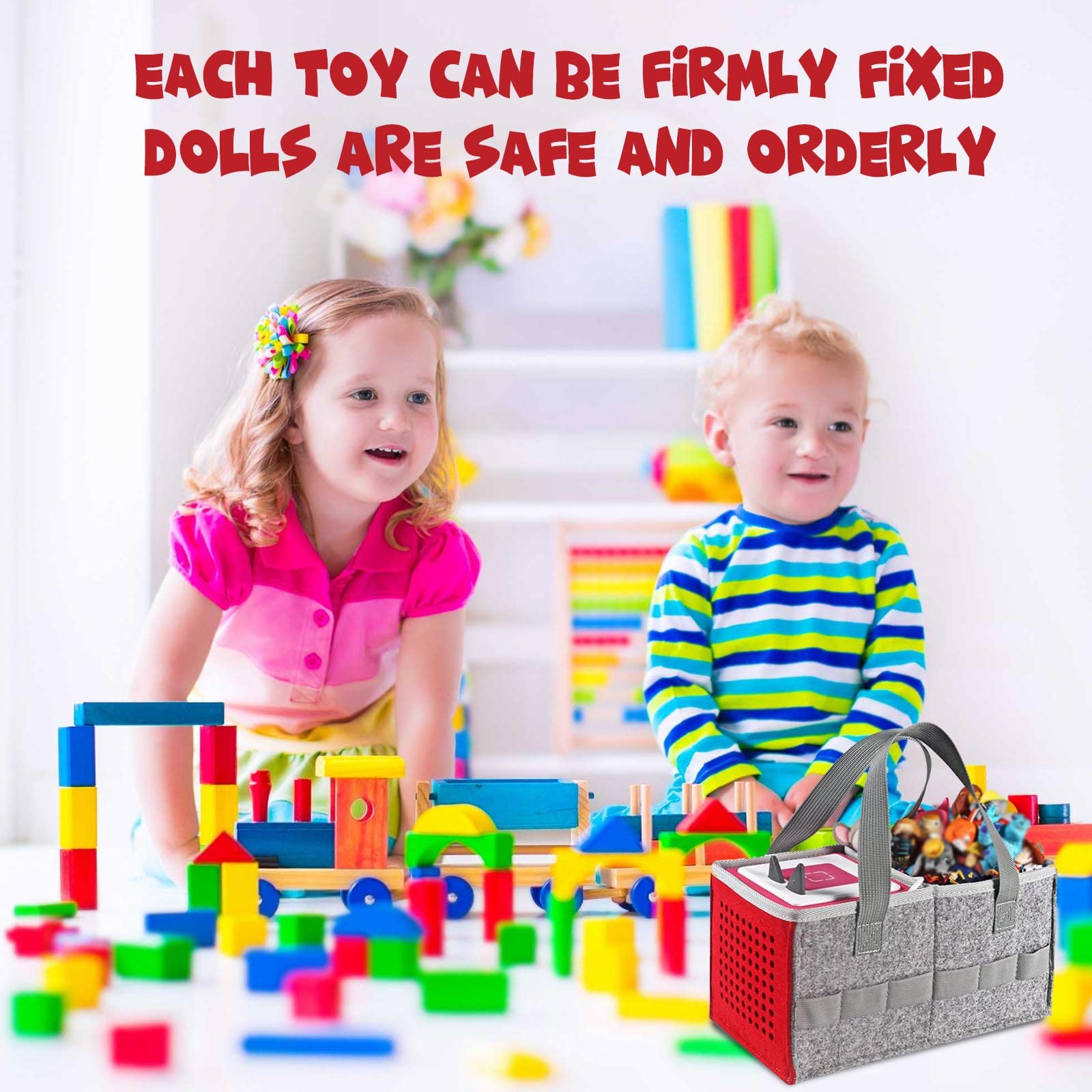 AYNKH Toy Bags Carrying Bag for Toniebox Starter Set and Accessories Felt Organizer Bag for Storage Travel Carry Case with Handle Can hold 30-40 Figurines (Red) - Image 3