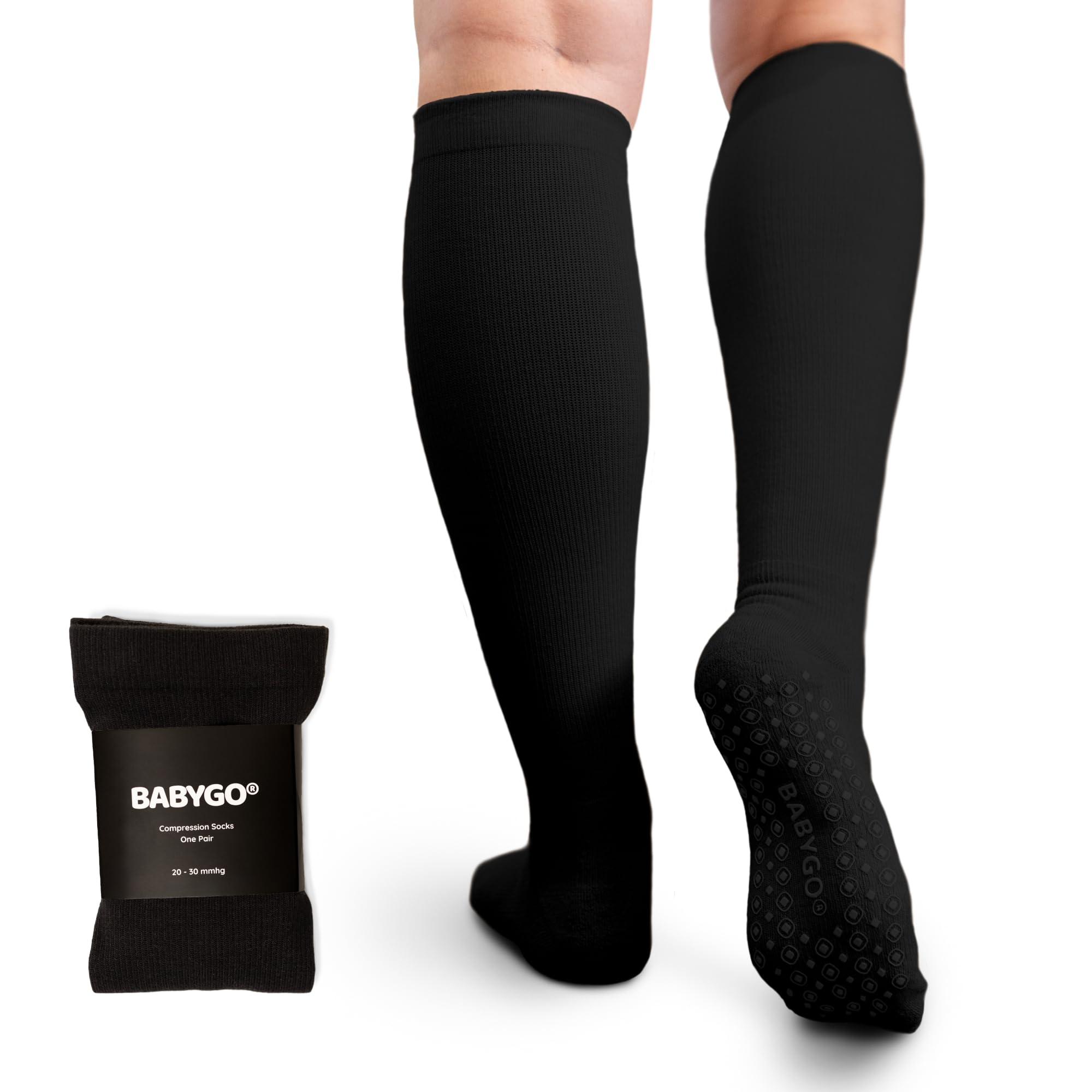BABYGO® Compression Socks for Pregnancy – 20-30mmHg Maternity Support for Swelling, Circulation, Varicose Veins, Travel & Flights (Black, M/L - Wide Calf)