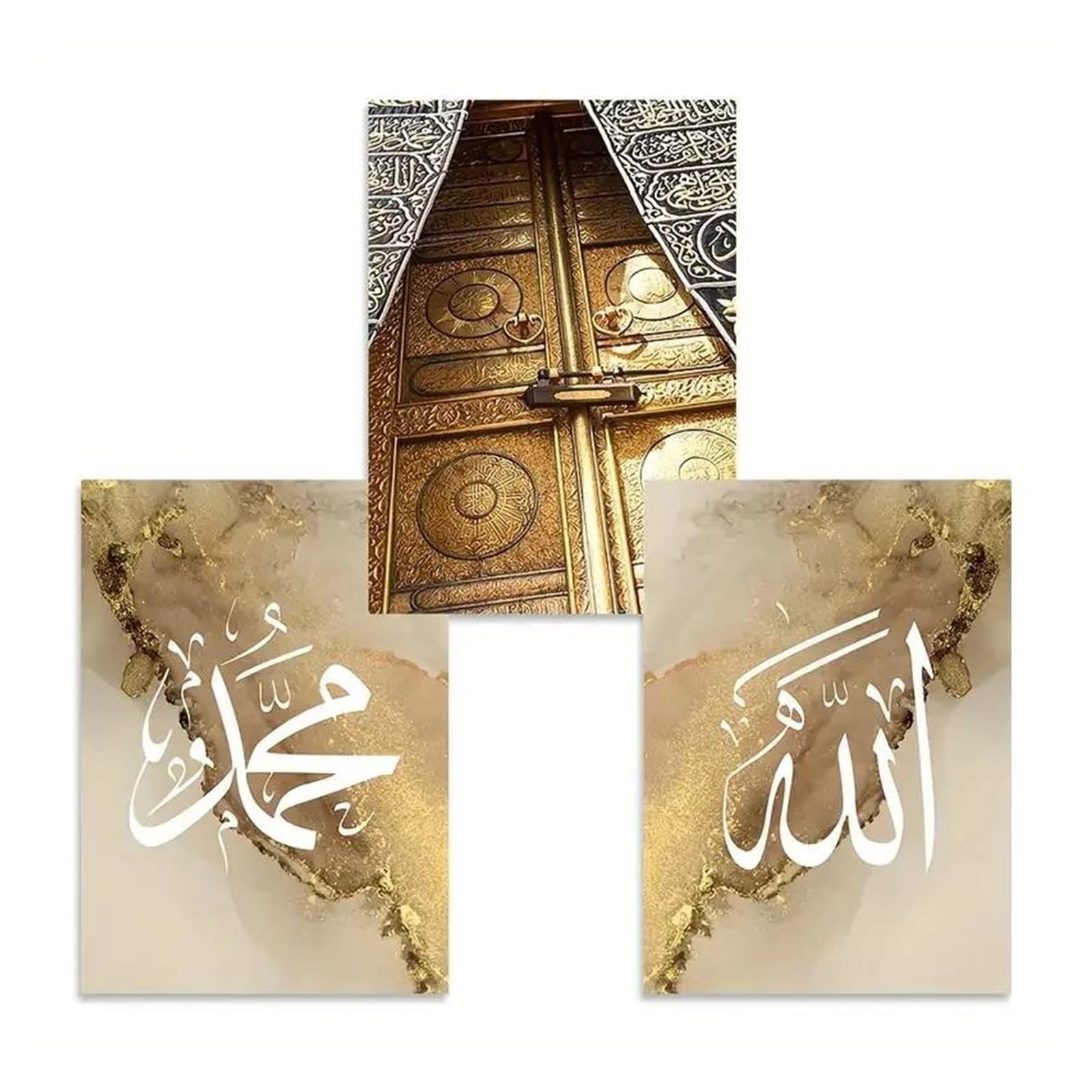 Tableau islamique Kaaba pour décorer votre salon avec une peinture sur toile moderne en 3 pièces