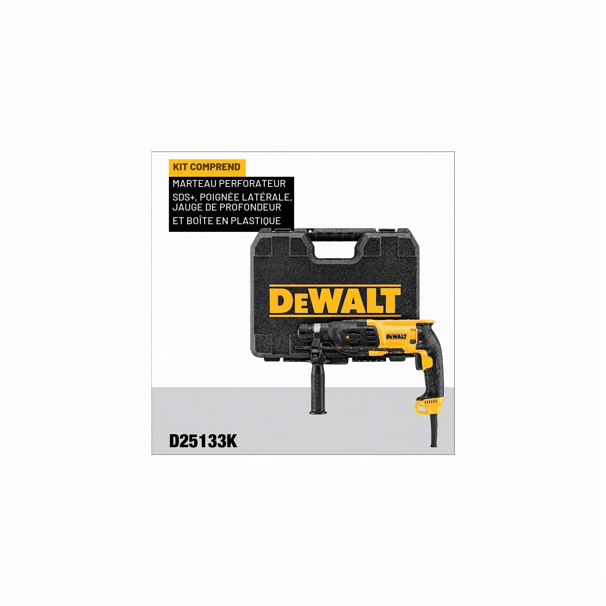 DeWalt D25133K Perforateur Sds-Plus 3 Modes - 26 mm Filaire - 800W - Vitesse à Vide 0-1500 tr/Min & Jeu de 6 Forets SDS-PLUS - DT60302-QZ - Forets Ø6mm x2, Ø8mm x2; Ø10mm x2 - Perçage Béton