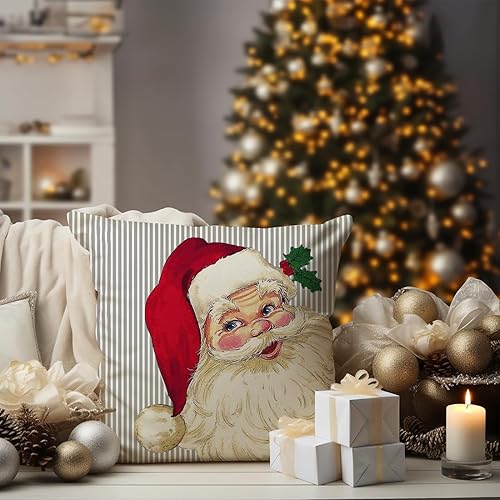 Miniatura 6 de Juego de 4 fundas de almohada decorativas de Navidad de 16 x 16 pulgadas, juego de 4 fundas de cojín decorativas con diseño de Papá Noel, muñeco de