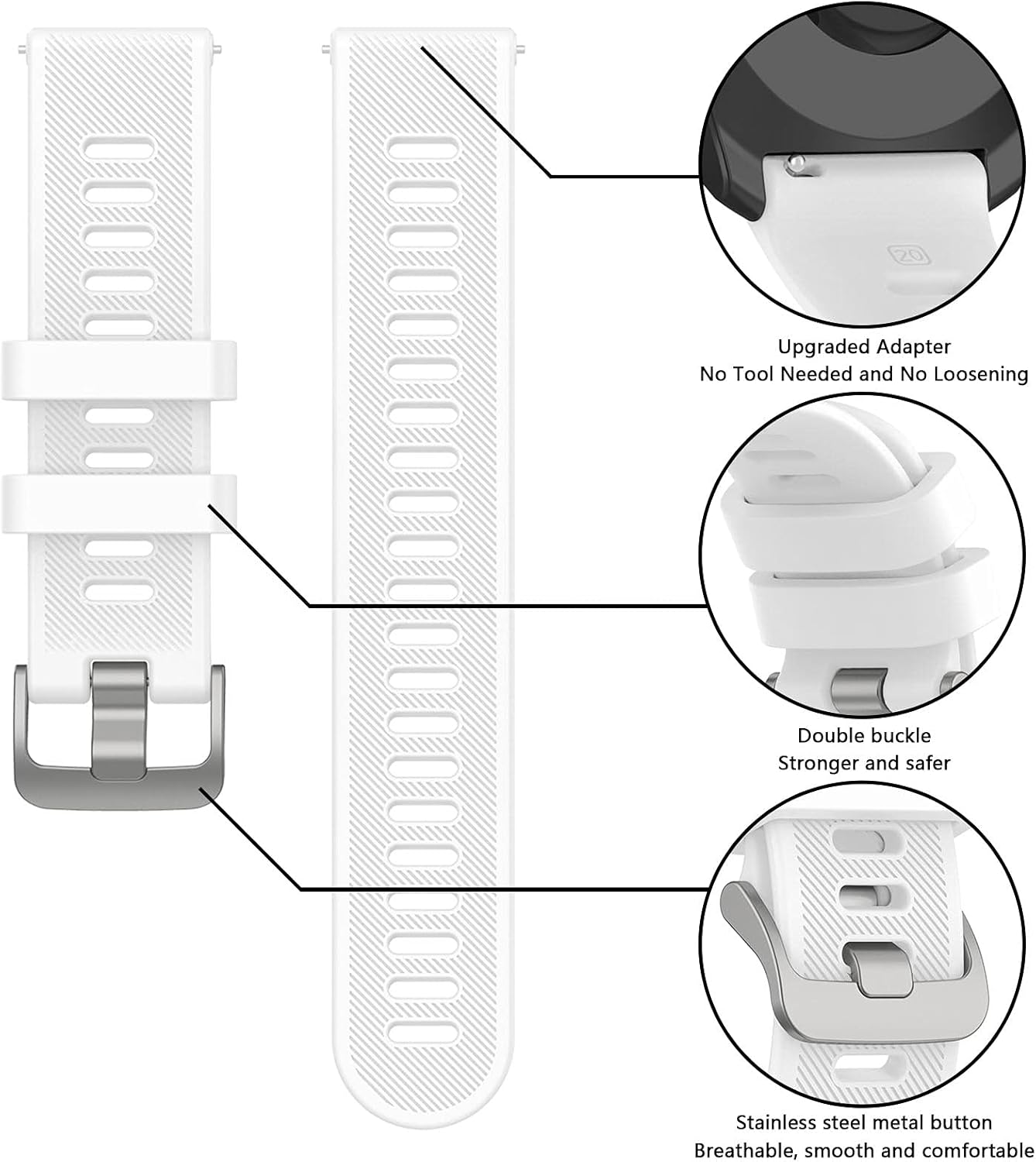 TopPerfekt Band Compatible with Garmin Forerunner 55 20mm Soft Silicone Replacement Watch Band Strap Wristband for Forerunner 570 42mm/165/158/645/245/Vivoactive 5/6/Venu 2 Plus/Galaxy watch 4 42MM