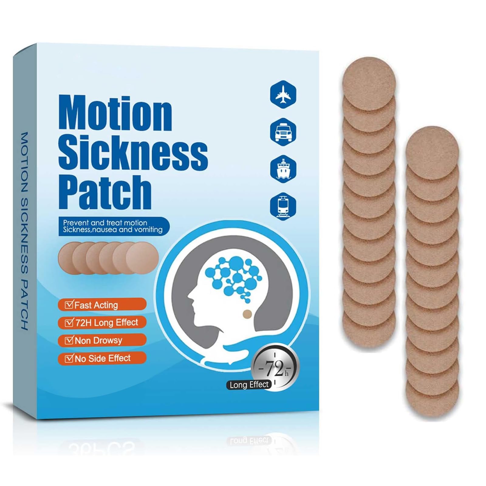 40PCS Motion Sickness Patches, Anti Nausea Sea Sickness Patch for Cruise, No Side Effects for Car and Boat Rides, Ships, Cruise and Airplane & Other Forms of Transport - for Adults and Kids (40PCS)