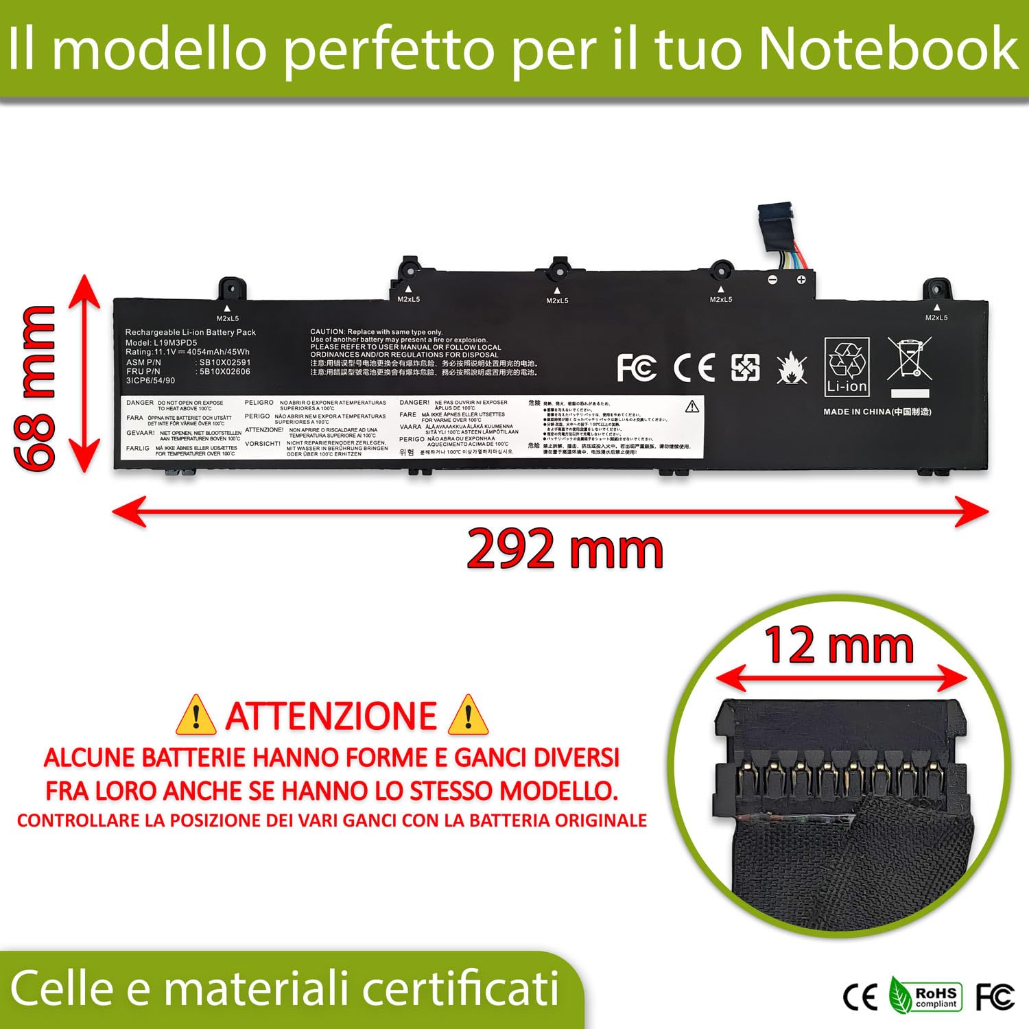 New Net - Batteria L19M3PD5 [11.1-11.52V 4054mAh] compatibile con Lenovo ThinkPad E14 Gen 4 (Type 21E3, 21E4, 21EB, 21EC), E15 Gen 4 (Type 21E6, 21E7, 21ED, 21EE)