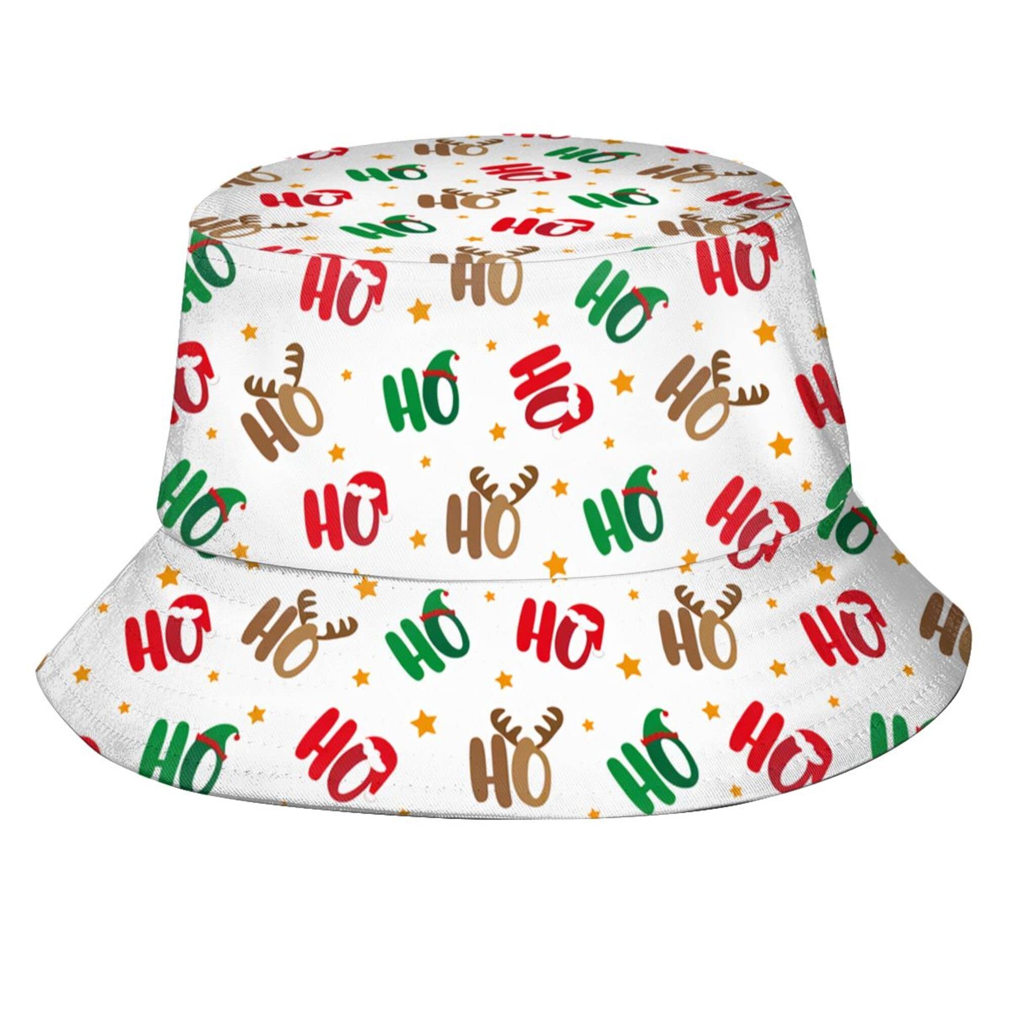 Aooedm Unisex Ho Ho Ho Christmas 7 Merry Christmas Bucket Hat Ho Ho Ho Hats Funny Xmas Decoration Fisherman Cap For Adults Teens
