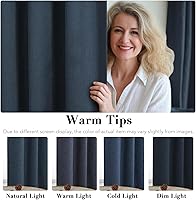 Vista 383 de H.VERSAILTEX Cortinas 100% opacas con aislamiento térmico, texturizadas, de lino, con bloqueo completo de calor y luz, para sala de estar y Negro