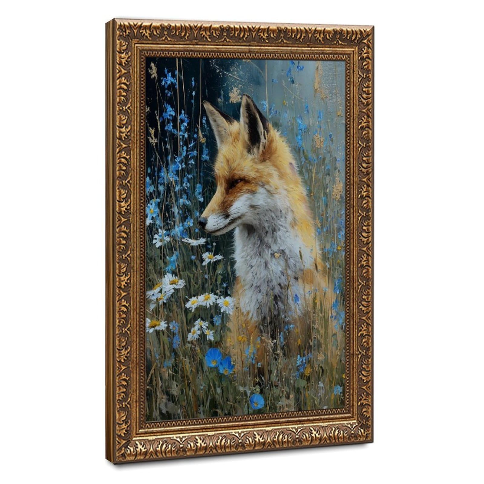 Bareronor Bronze Fox In Wildflowers Canvas Poster Bedroom Decor Landscape Office Room Decor Gift 24" L X 36" W