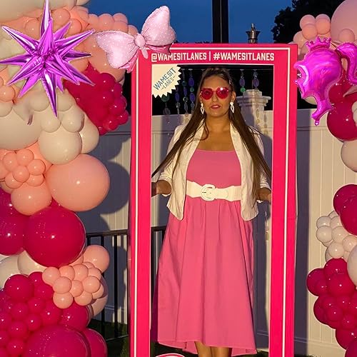 Miniatura 5 de BACOKEY Kit de arco de guirnalda de globos rosados de 130 piezas, globo blanco y rosa intenso, globo rosa para niñas y globos en explosión de