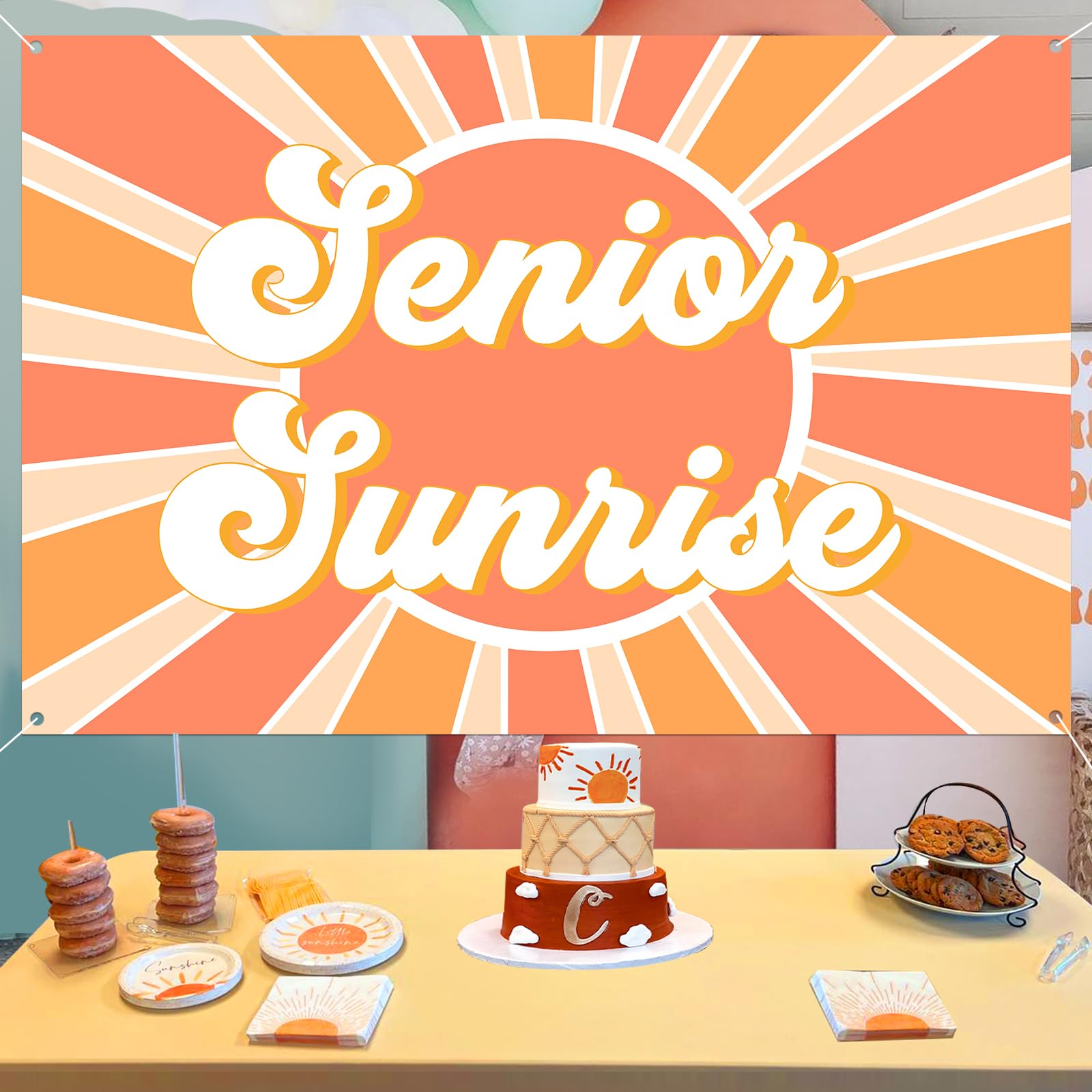 Party Hintergrund Jollyboom Senior Graduation Hintergrund 2024 -  Sonnenaufgang Design 91x152cm Abschlussfeier Hintergrund, image size:1600x1600