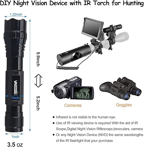 Miniatura 6 de VASTFIRE Iluminador IR de mano de 940 nm 5 W Pro de visión nocturna de largo alcance linterna infrarroja monturas para conejos ratas depredador