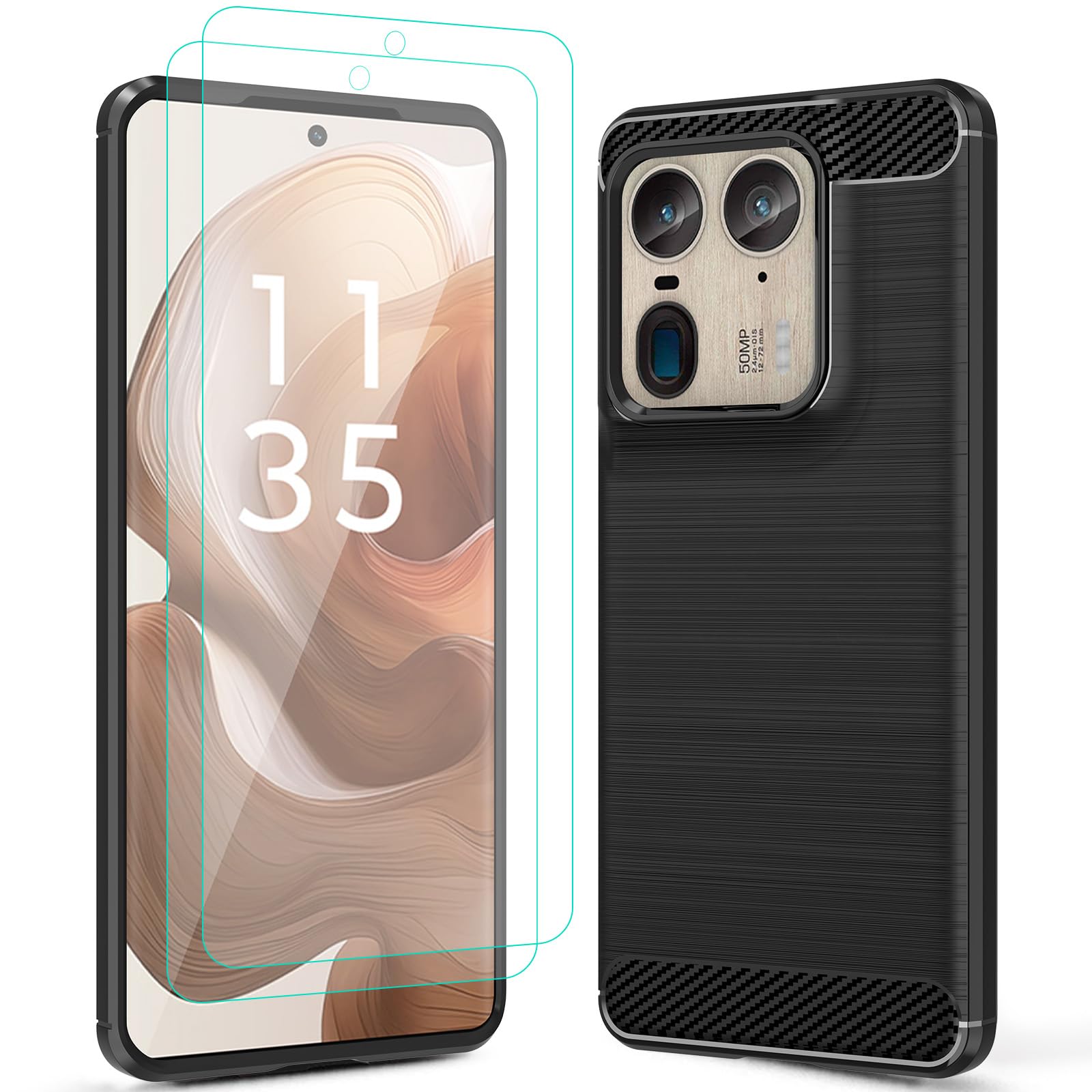 Sucnakp for Motorola Edge-50-Ultra Case: with 2 Screen Protector TPU Shock Absorption Technology Raised Bezels Protective for Moto Edge 50 Ultra/X50 Ultra（TPU Black）