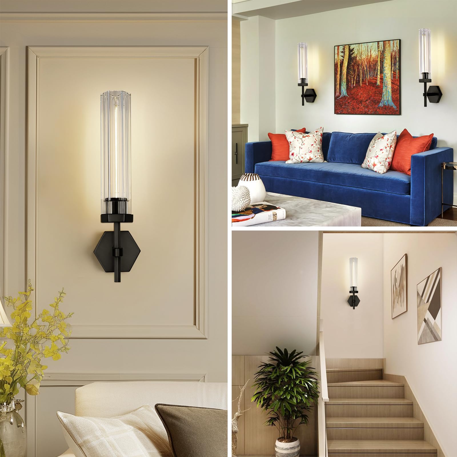 18.5" Crystal Wall Sconces, Black Sconces Wall Lighting Modern