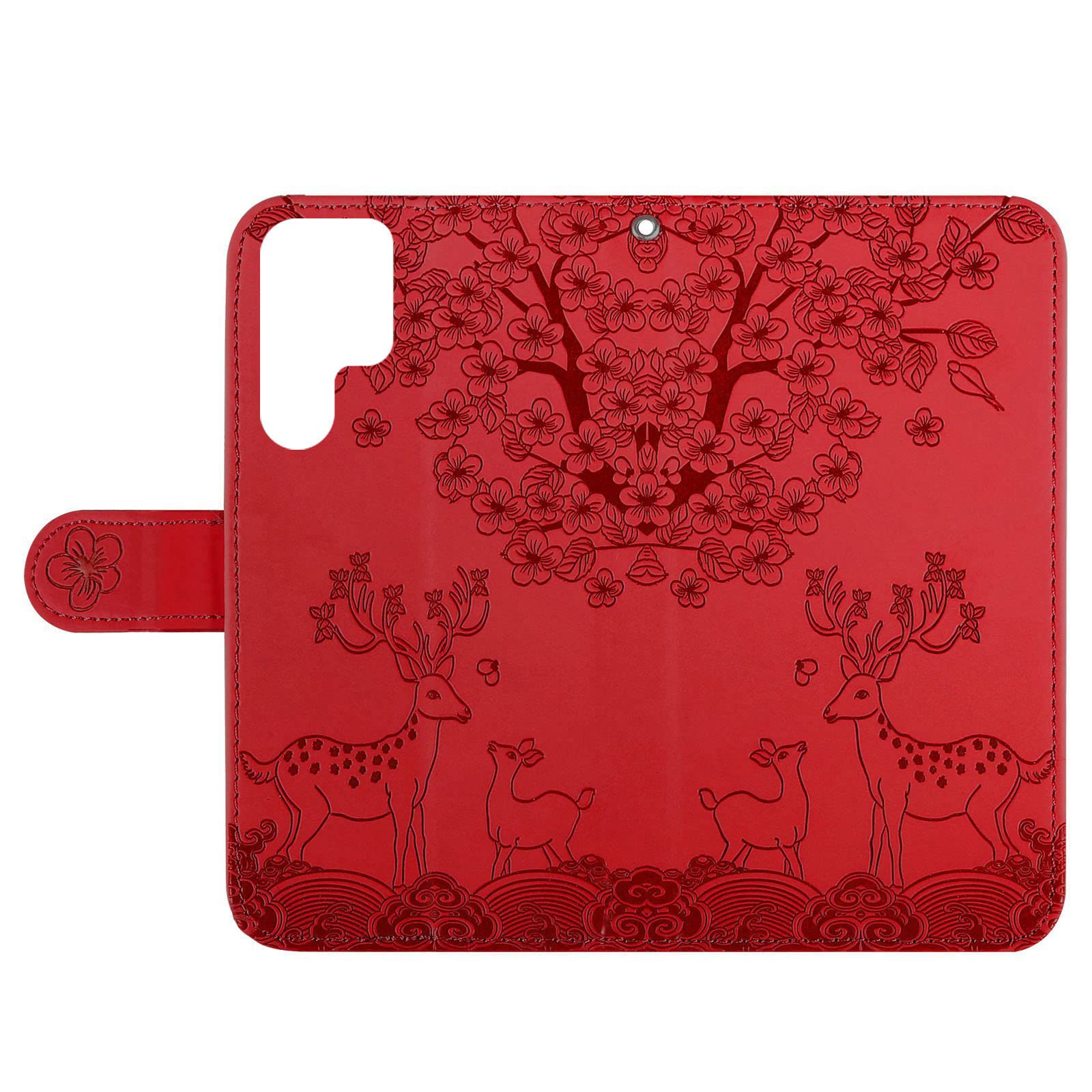 Etui do Samsung Galaxy S22/S22 Plus/S22 Ultra, wytłaczany jeleń skóra PU, portfel etui z przegródkami na karty podpórka, magnetyczne etui na telefon z klapką, czerwone, S22 Plus 6,7"