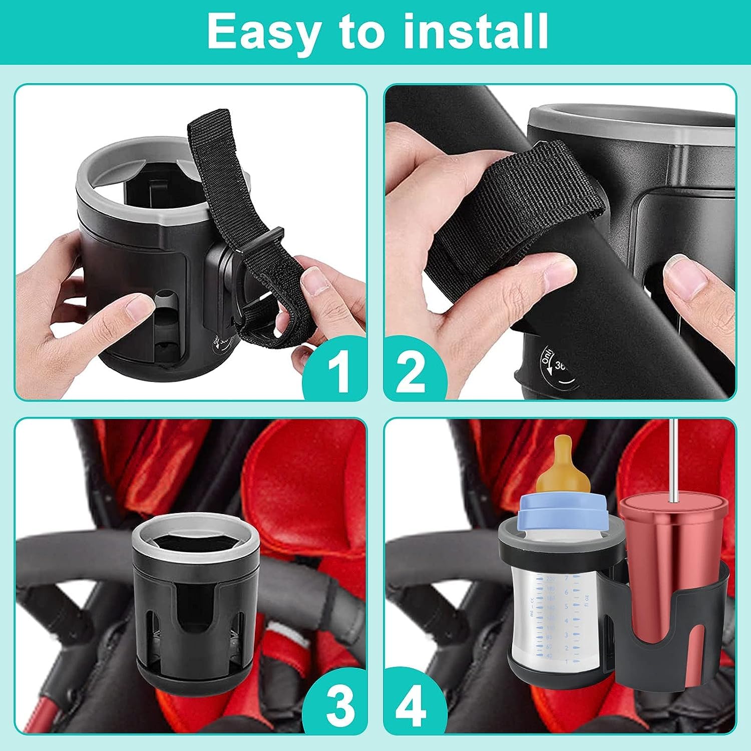 Porte-Gobelet 2 en 1 pour Landau, Accessoires pour Landau, Porte-Gobelet pour VéLo, Porte-Gobelet Pivotant à 360°, Accessoires pour Landau, pour Landau, pour VéLo