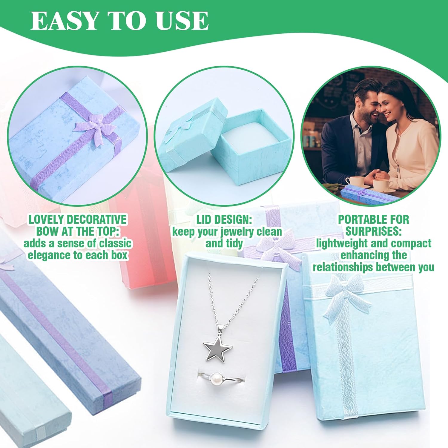 Yauhar 21Pcs 7 Colors Empty Jewelry Gift Boxes with Lids Assortment Set Contains 1.5” x 1.5” & 2”x 3” & 7.9”x 1.6” Cardboard Bowknot Packaging Box for Displaying Bracelet Rings Necklaces Earrings - Image 5