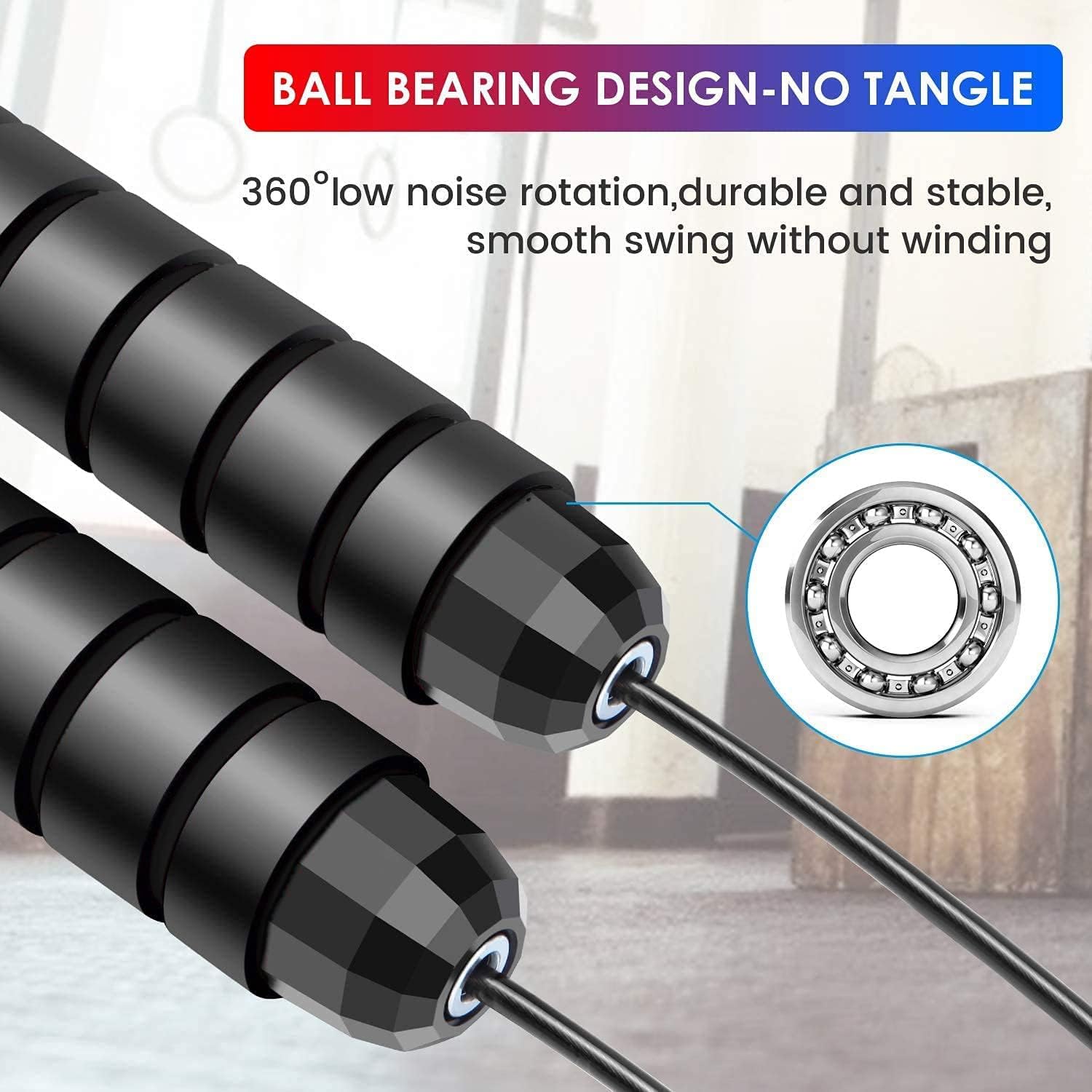 Shopeleven Durable Black Bearing Jump Rope with Adjustable Length and Ergonomic Handles for High-Speed Training 4