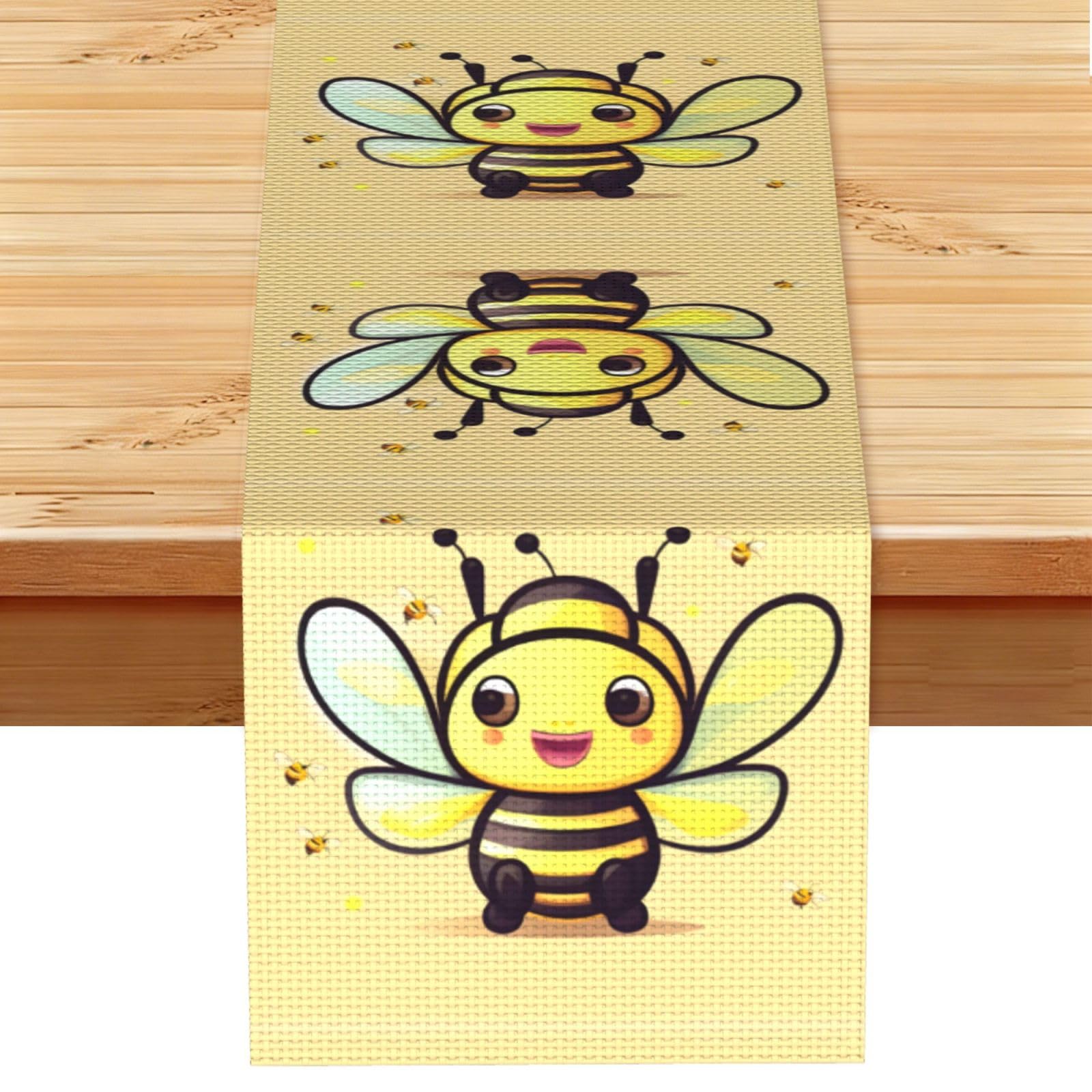 Yellow bee Linen Look Table Runner 13x72-Wrinkle Resistant Farmhouse Style for Dining Table Decor