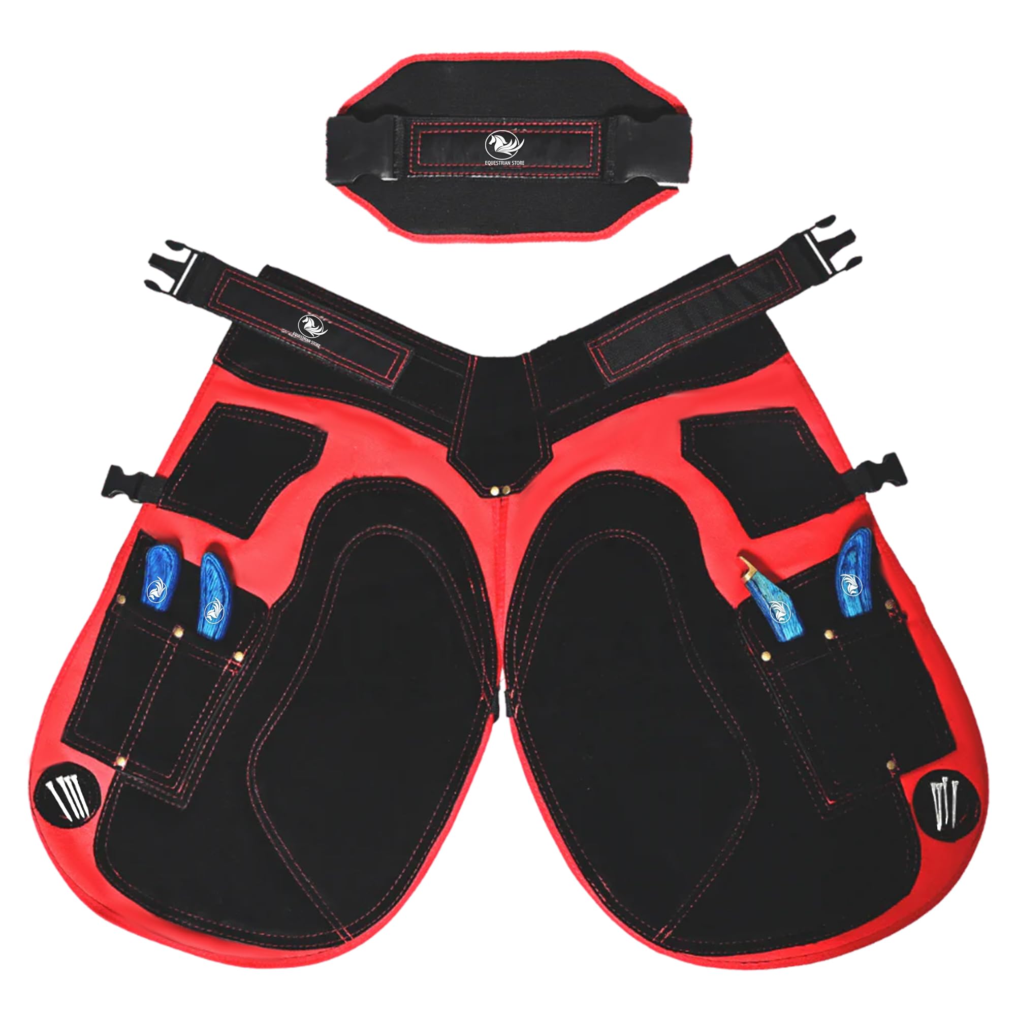 EQUESTRIAN STORE Delantal de herradura de 65 cm, lona de piel de forja premium, delantales de herrador, ante auténtico, delantal para herramientas de herrador, gorras de recorte, cuidado de pezuñas,