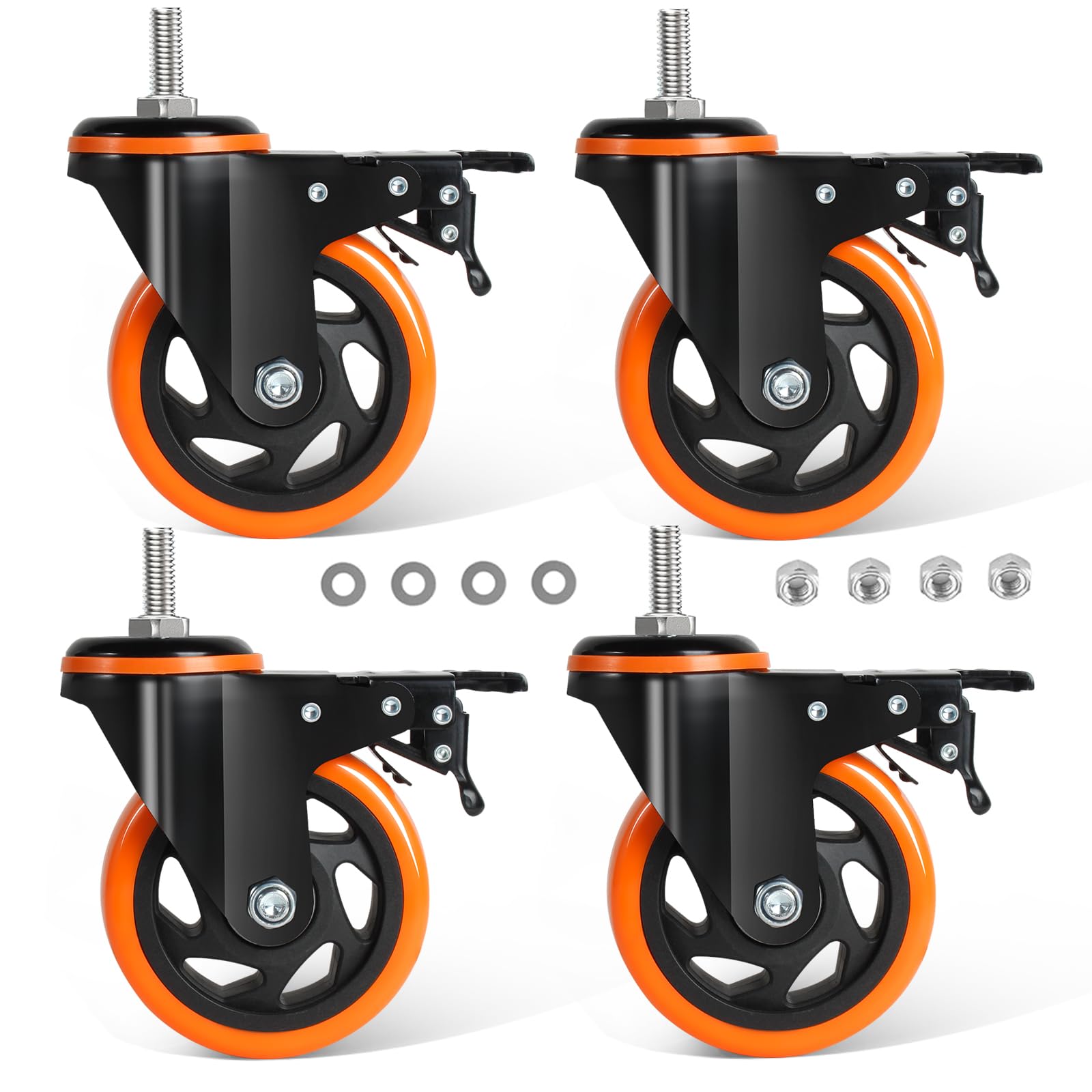 Stem Caster Wheels 3 Inch Heavy Duty,Threaded Stem Casters Set of 4 with American Size 3/8