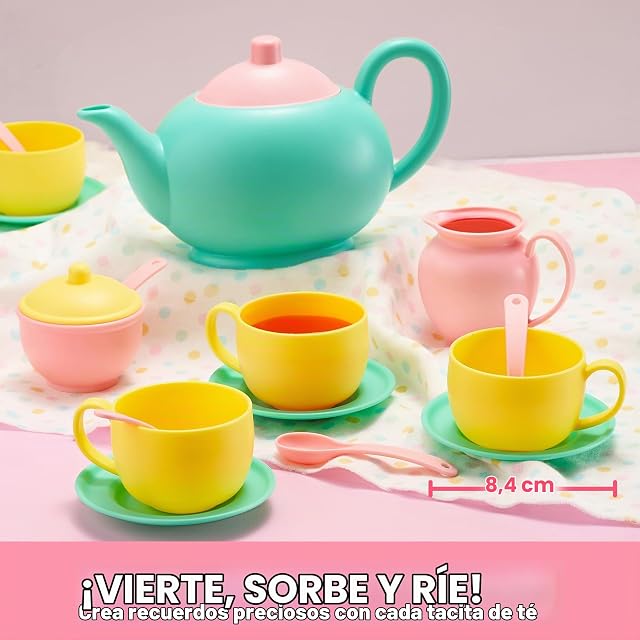 Foto 4 de 8 de JOYIN 18 Pcs Juego de té y Platos de Juguete para Merienda Playact Juguetes de Cocina con Tetera y Tazas…