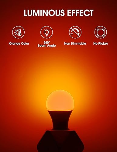 Miniatura 3 de Bombilla naranja 4 unidades  Bombillas LED A19 color naranja de 9 W (equivalente a 60 vatios)  Base E26 naranja bombilla para exteriores, bombillas