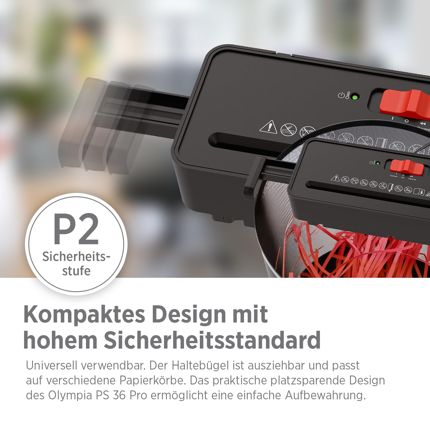 OLYMPIA PS 36 Pro Aktenvernichter | Papierschredder mit Streifenschnitt 6 mm | Schredder Aktenvernichter für Zuhause | Shredder Papier 6-Blatt | Paper Shredder | Mit universalem Aufsatz